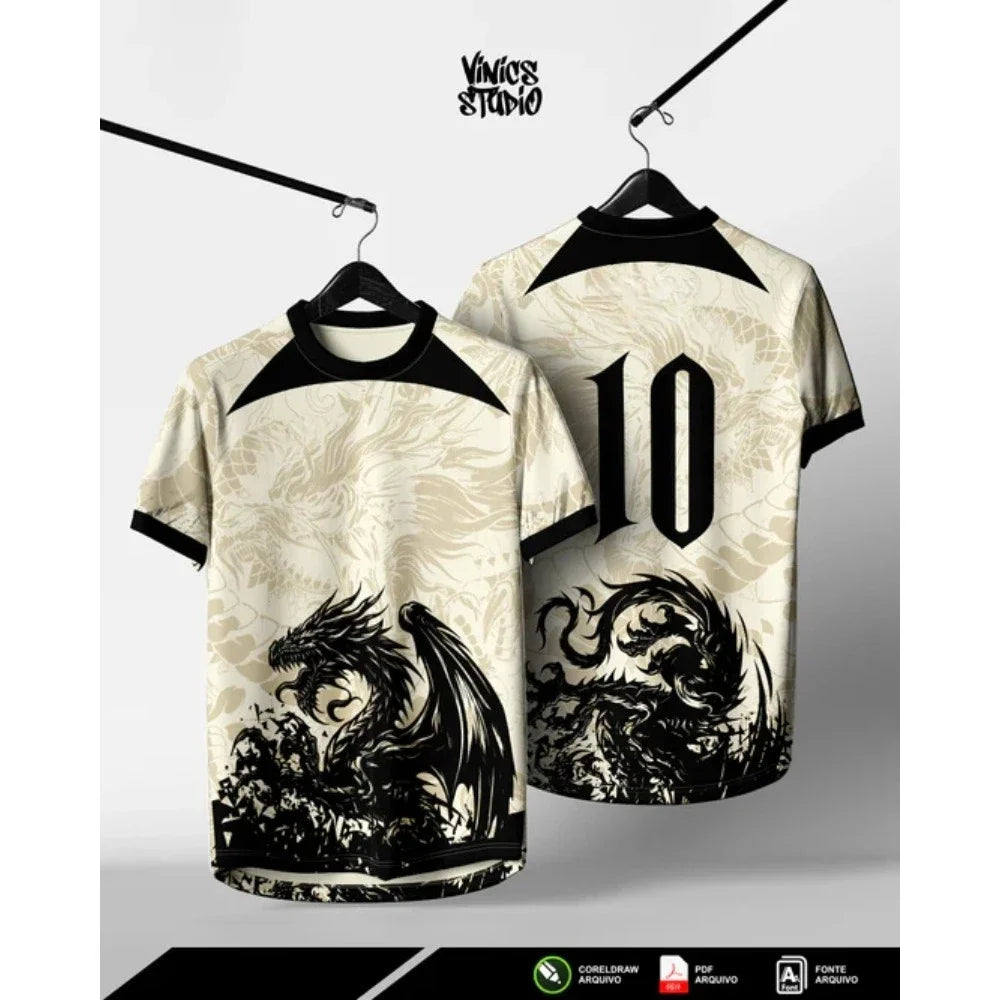 Dragon Jersey - Black with Purple Flames Number 10 Unique Dragon Design Ideal for Football & Art Enthusiasts
