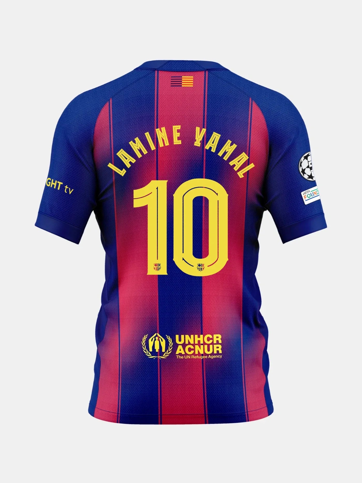 The Latest Football Jersey Features a Classic Blue and Red Striped Design for Players and Digital Printing, Lamine Yamal, Which Is Perfect